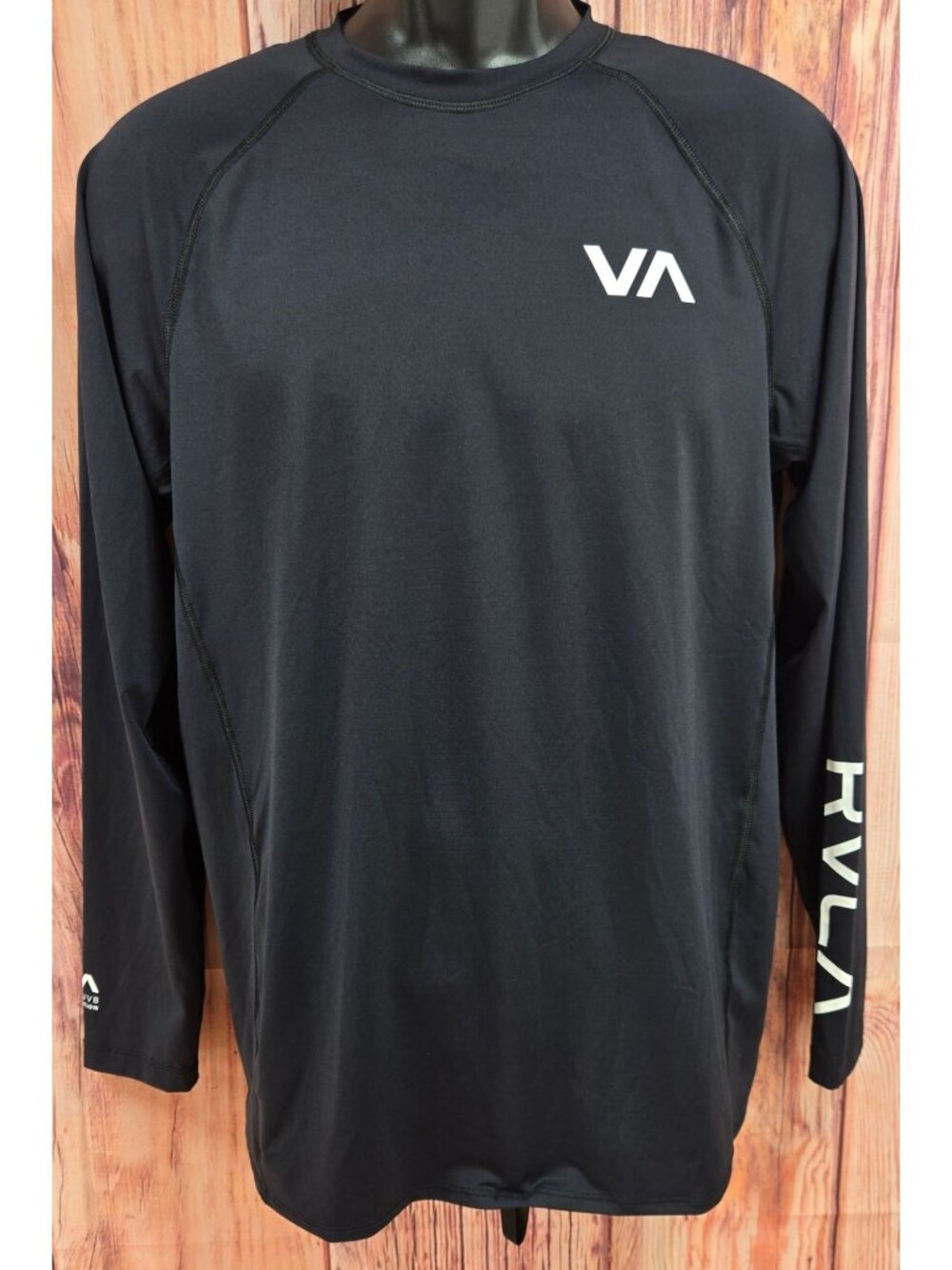 RVCA Mens Black Long Sleeve Performance Rash Guard XL UV Protection Shirt